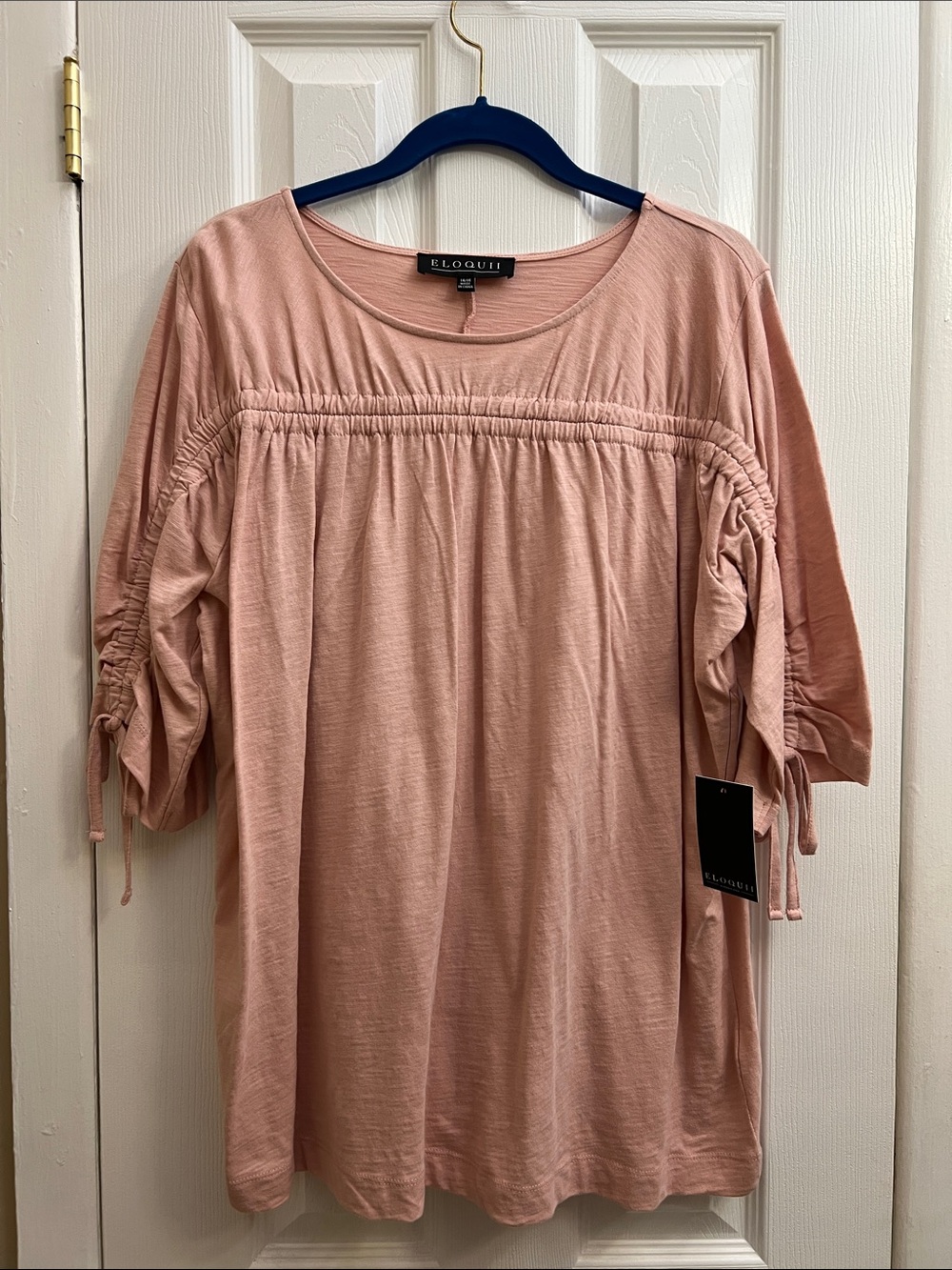 Eloquii Blush Pink Ruched Tie-Sleeve Top NWT
